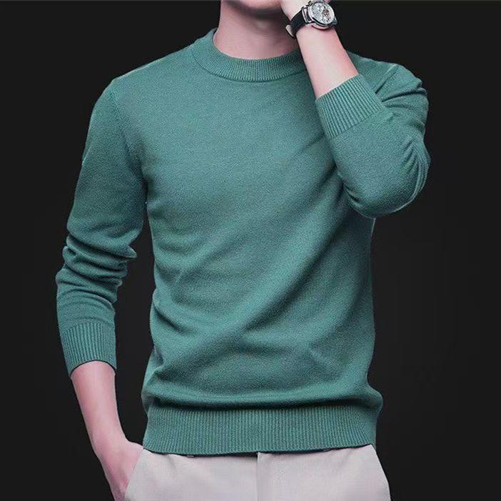 

2025 Men s Spring & Autumn Solid Color Round Neck Sweater - Casual, Trendy, Middle-Aged & Young 2XL (145-165 jin)