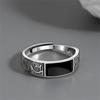 Trendy 925 Sterling Silver Ring for Men Jewelry Black Rectangle Retro Dragon Pattern Ring Male Open Rings Finger Accessories