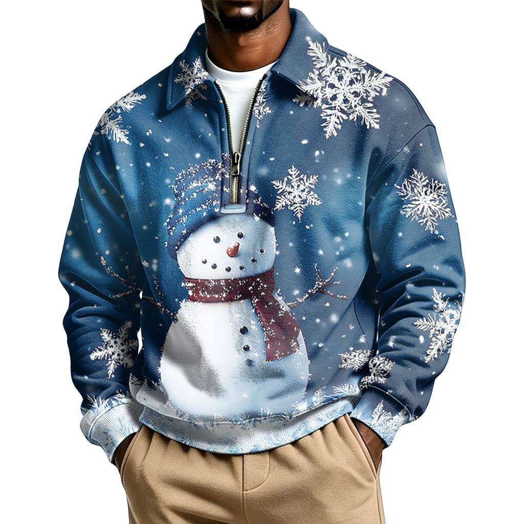 Men's Casual Christmas Print Collared Sweatshirt