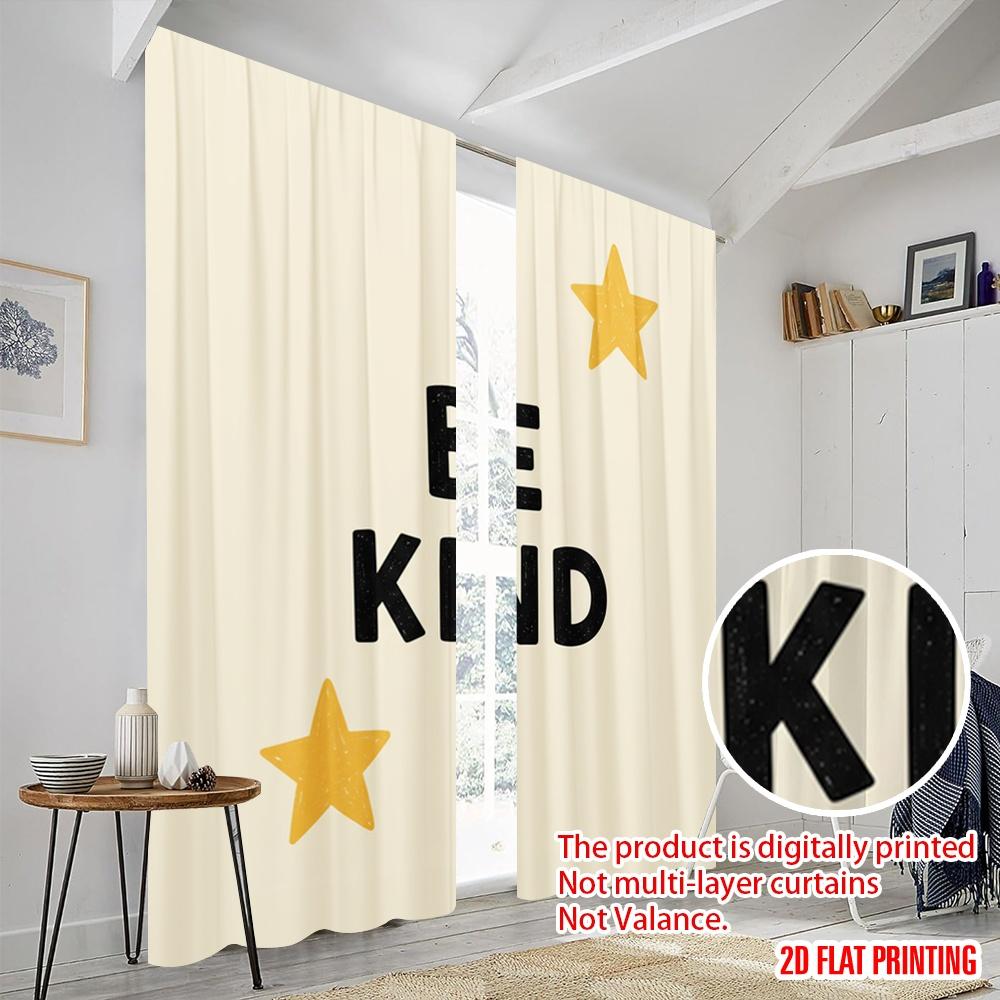 2pcs 2D Flat Printing Window Drapes BE KIND Stars 100% Polyester Fabric Without Electricity Birthday Party for Indoor