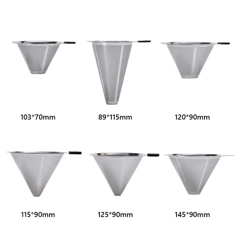 Stainless Steel Coffee Filter Drip Type Silver Pour Over Cone Dripper Fine Mesh No Filter Paper Required Mesh Coffee Filter