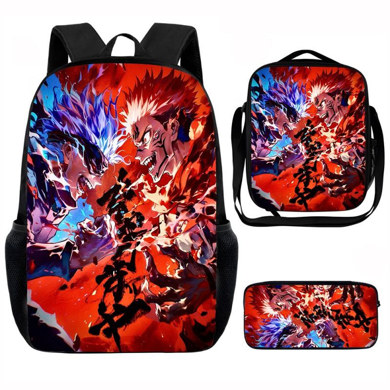 Set Zaino Scolastico Cartone Animato Anime Bambini Leggero Ergonomico Borsa a Spalla Doppia Con Portapranzo Astuccio Tessuto Oxford