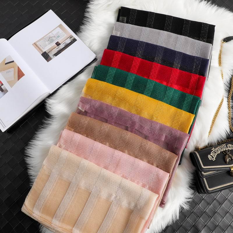 Fashion Stripe Women Silk Scarf Thin Summer Lady Beach Shawl Scarves With Gold Thread Muslim Foulard Female Hijab Headscarf