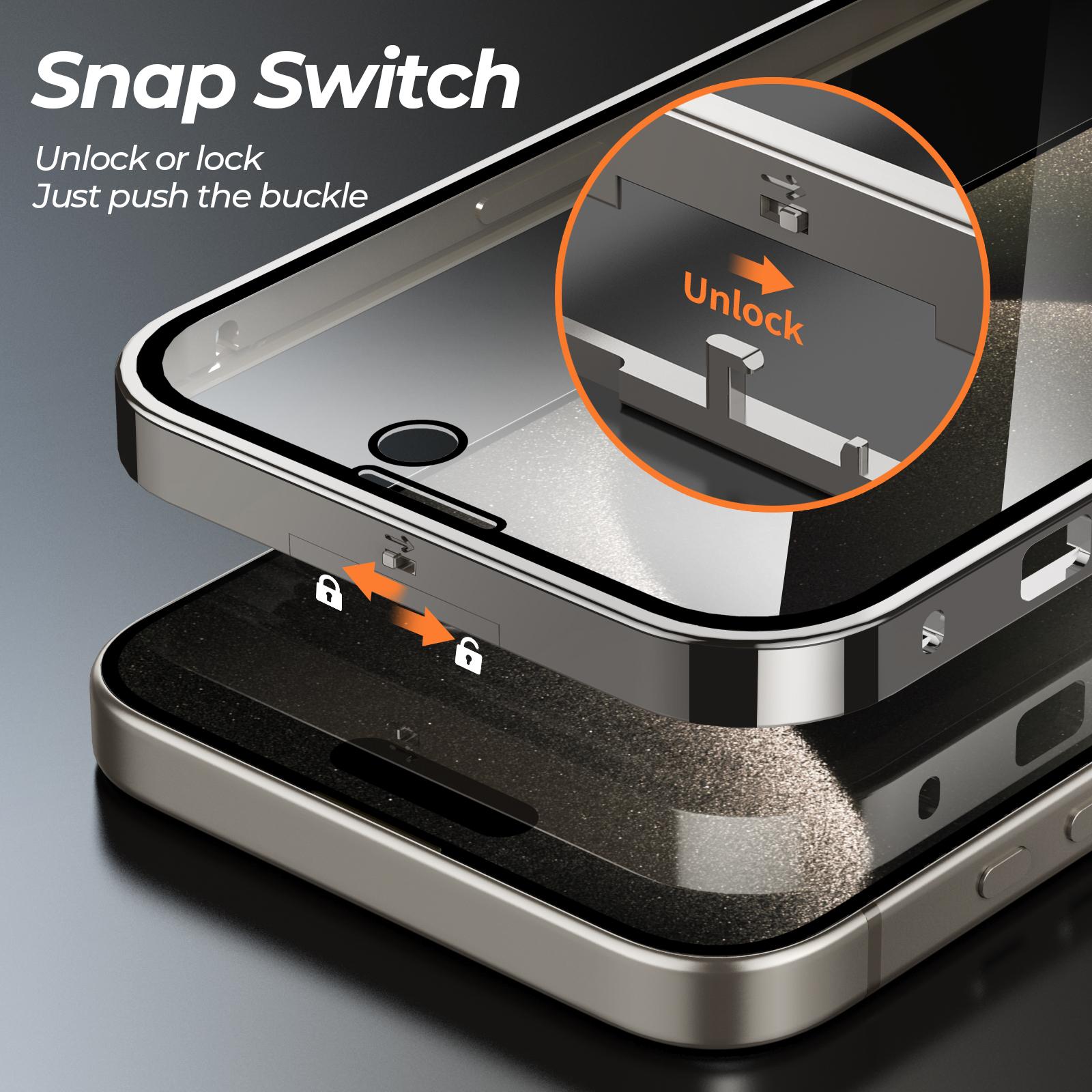 

For iPhone 15 Pro Max Case Compatible with MagSafe Tempered Glass+PC Phone Cover Double-sided Protection Black