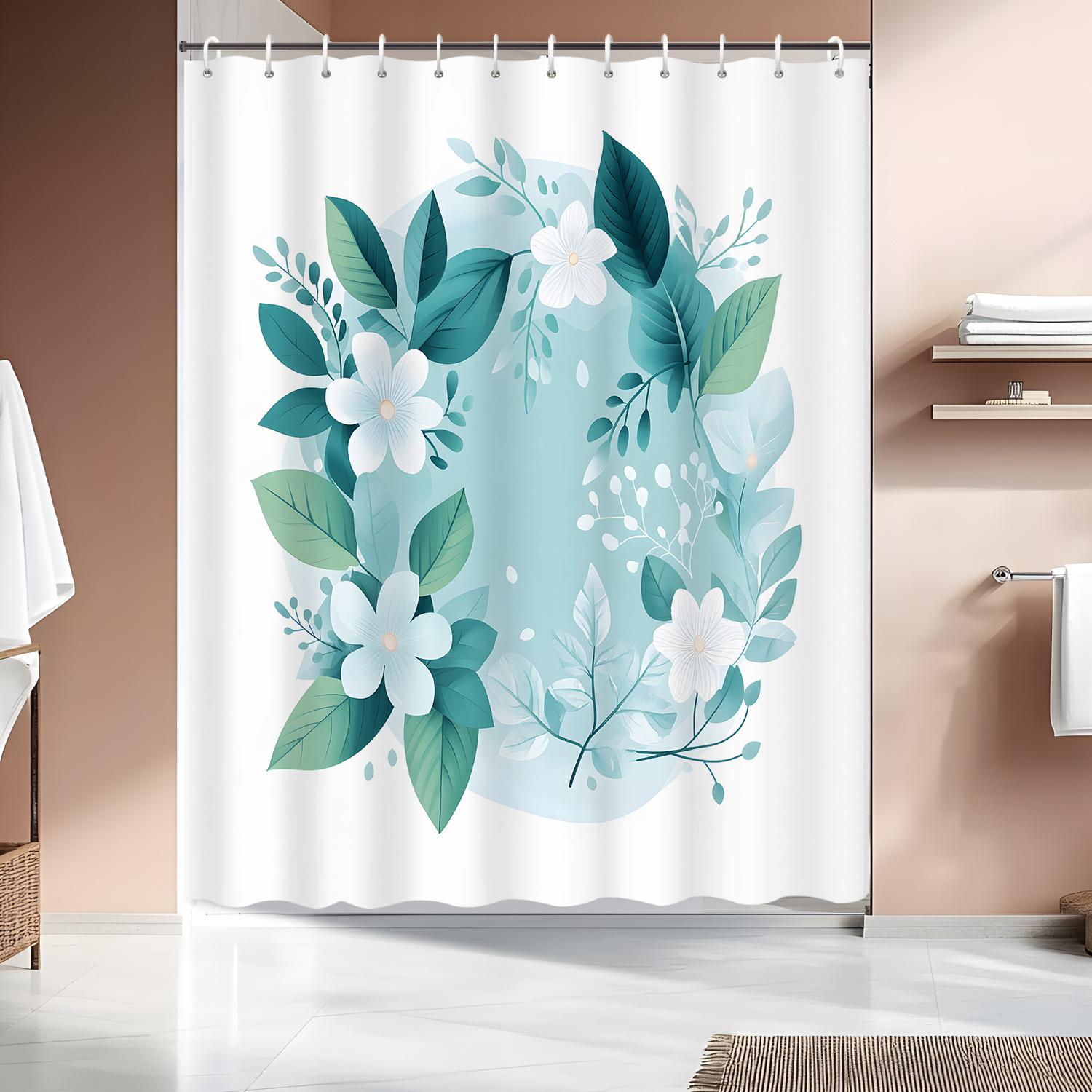 1pc Modern Floral Shower Curtain - Water-Resistant Polyester, 12 Hooks, Machine Washable, Artistic Grommet Top W90XH180cm