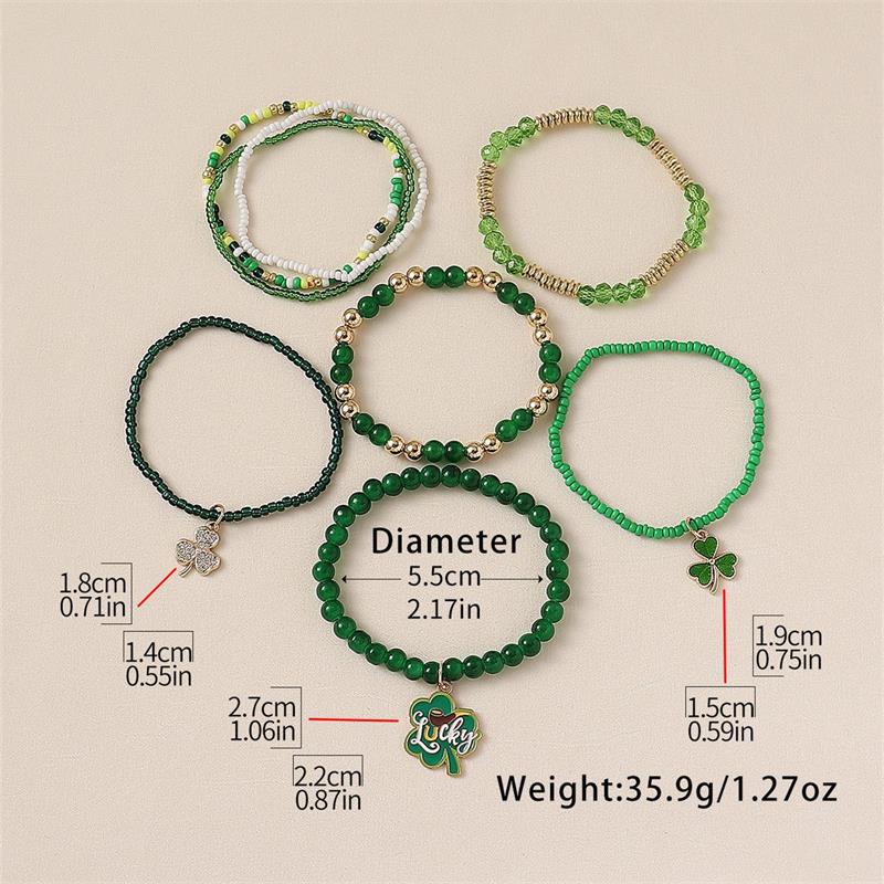St.Patrick's Day Bracelets for Women Men Mutilayered Lucky Shamrock Charm Bracelet Green Leaf Hat Beaded Holiday Bracelet Irish Festival Party Jewelry