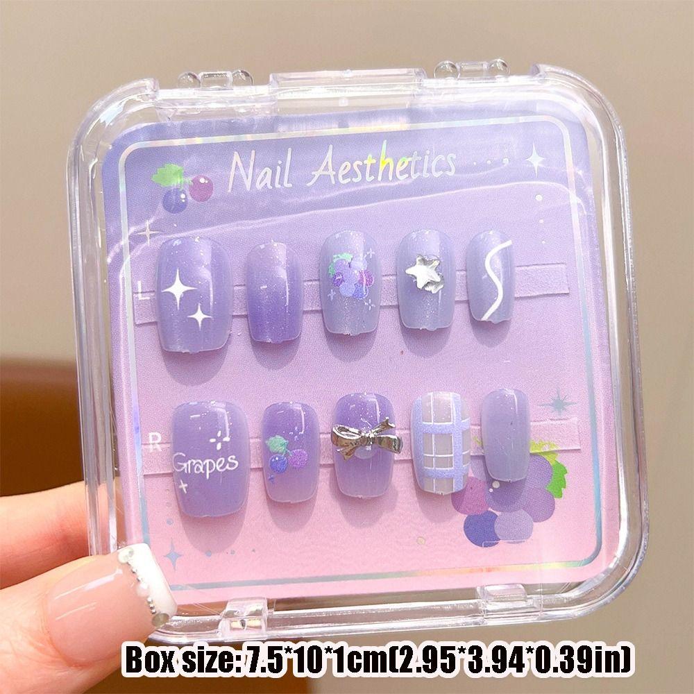 Hot Cartoon Children Wearing Nails Cute Detachable Short Nail Sticker Cherry Bow Nail Tips for Girls Students