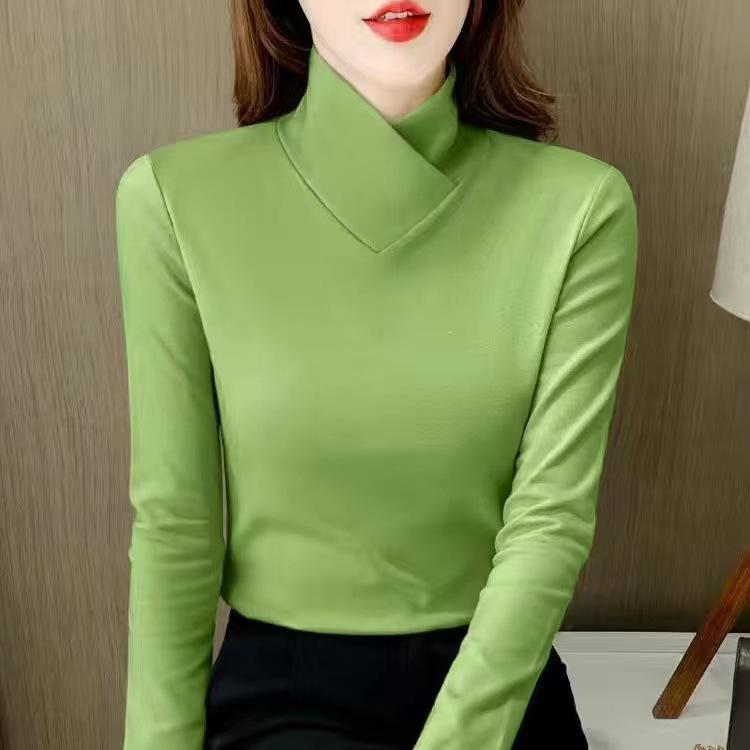 Women's Half-High Collar Fleece Base Layer Shirt – Versatile Long Sleeve T-shirt for Autumn/Winter.