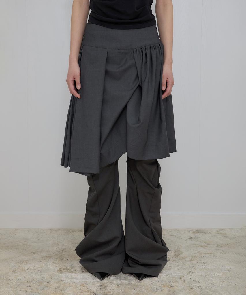 Peulleeoeob Asymmetrical Draped Midi Skirt (Fl-248_Charcoal)