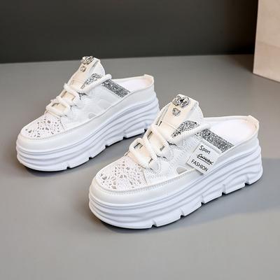 W Thick Sole Heightening Half Drag Summer Hollow Thick Sole Casual Shoes Slippers Sandals