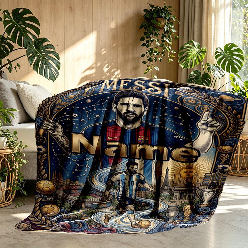 Custom Name Personalized Lionel Messi Print Blanket, Home Decor, Bedroom, Sofa, Camping, Couch, Gifts for Birthday Christmas