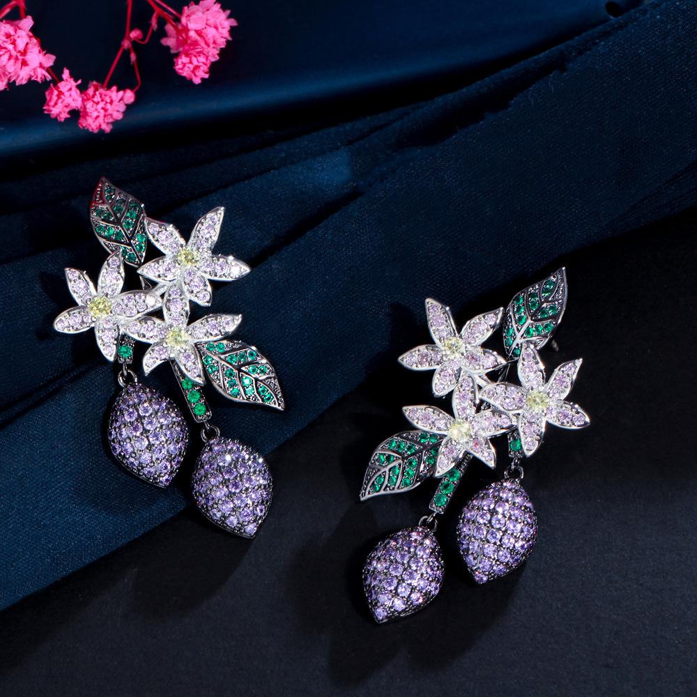 Light Luxury Heavy Industry Exaggerated Atmosphere Micro-Inlaid Zircon Three-Dimensional Camellia Gun Black Color Zirconium Earrings