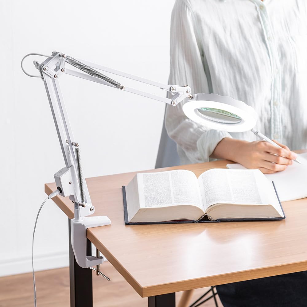 LED Magnifying Glass with 3x 600 Design for Gundam Model Building E-Supply EEX-LEDKK01WH Clamp-on Stand, Magnification, Lumens, Flexible, Desktop,