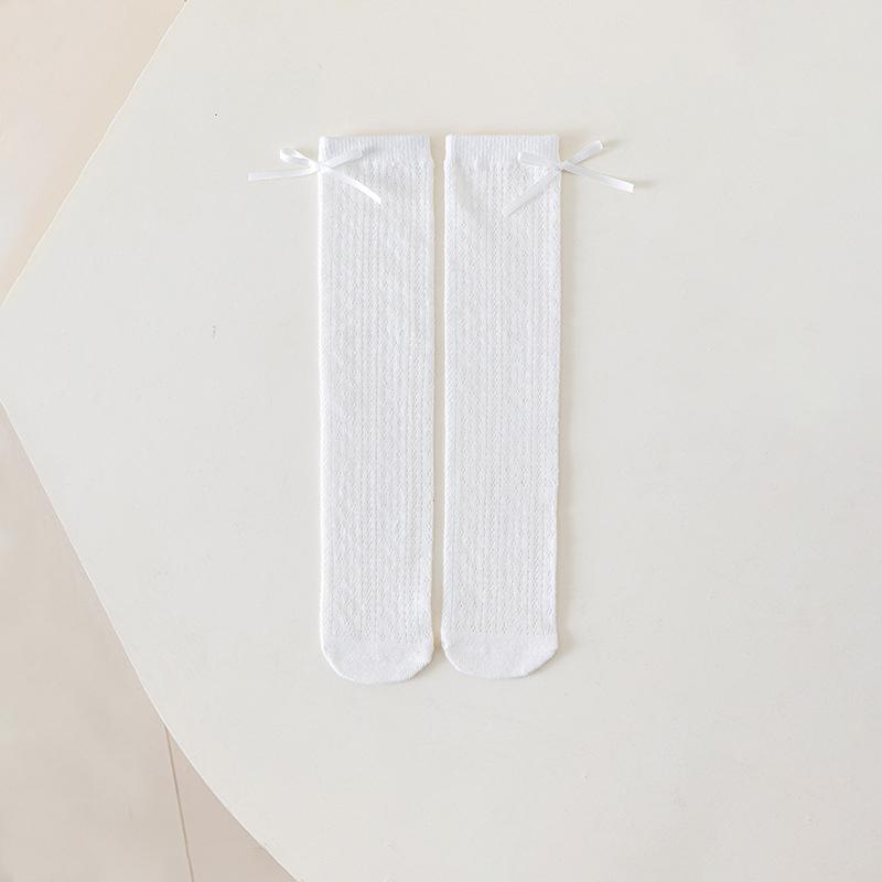 Summer Girls Hollow Mesh Bow Knee High Socks 3-8T Comfortable Breathable Children Stockings 4 Colors