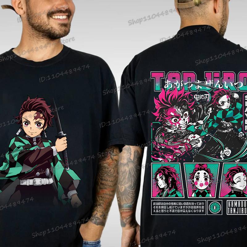 Japanisches Anime Kimetsu No Yaiba T-Shirt Tanjiro Kamado Grafik Herrenbekleidung Vintage Hip Hop Kurzarm Unisex T-Shirts Geschenke