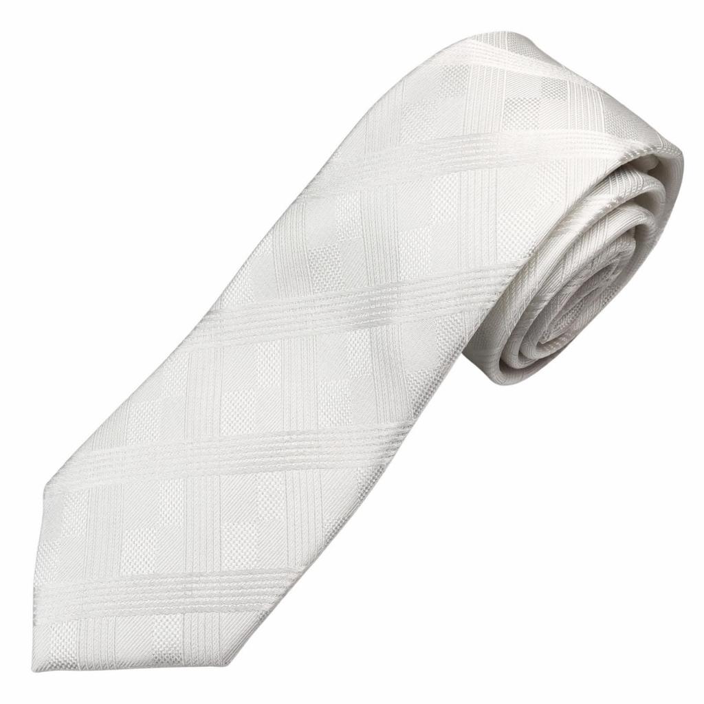 [Michiko London] Formal Wedding Bridal Tie, White, Brand (MKCP-02-W7, 7cm Wide, Checkered, White)