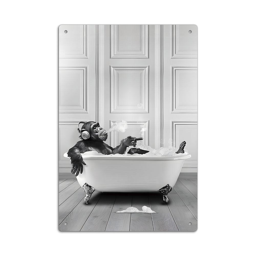 Putuo Decor Vintage Metal  Sign, Chimpanzee Element, Wall Art Decor for Home Farmhouse Bathroom Washroom Toilet, Gift