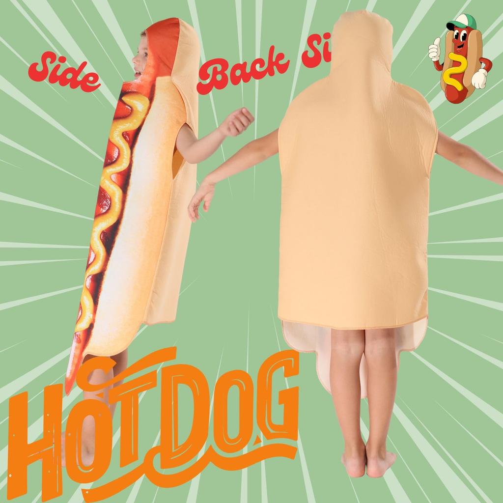 Eiza Hot Dog Costume for Funny Food Costume for E294 Kids, Full-Body Halloween, (Red)