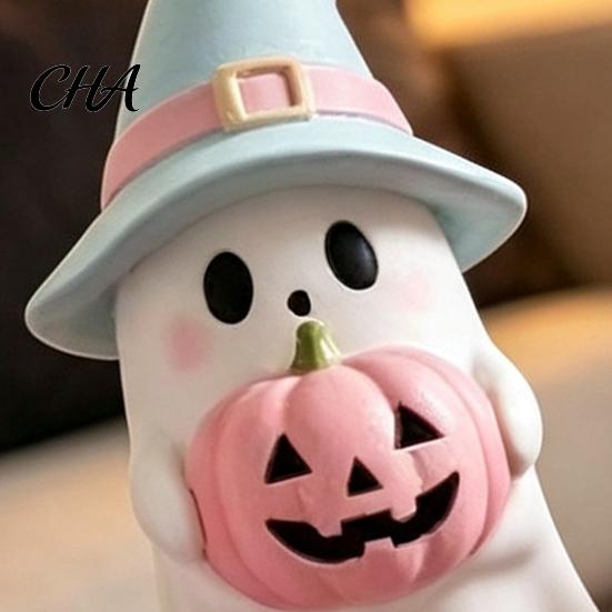 Unique Halloween Holiday Gifts 3Pcs Pink Ghost Figurines, Cute Spooky Resin Desk Decor with Pumpkin Boo Letter Ornaments BOO Letter, Sweet Tabletop