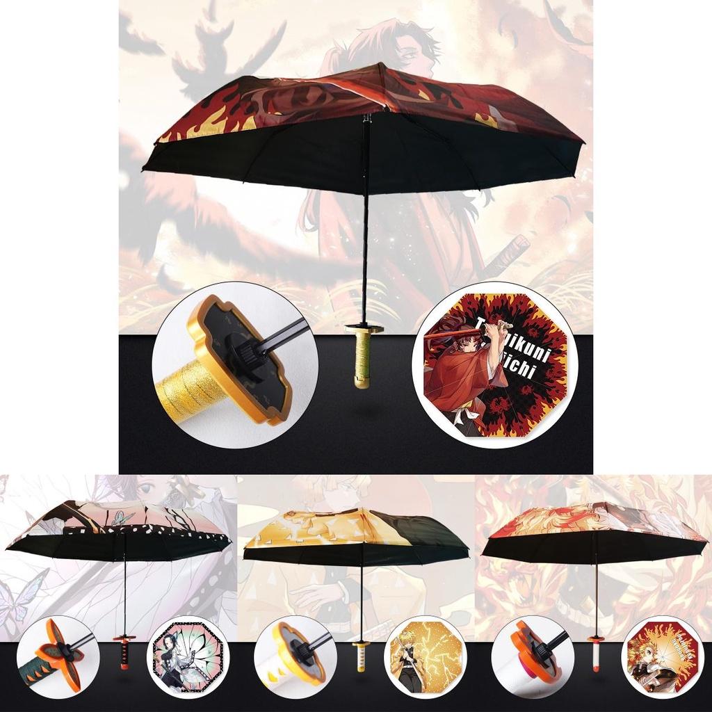Anime Demon Slayer Three-fold Umbrella For Sun And Rain Protection