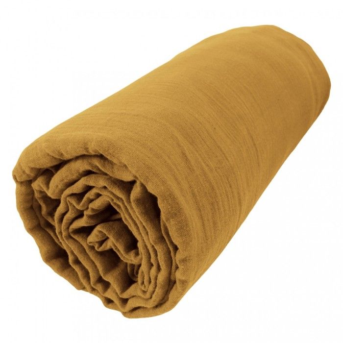 Drap Housse Gaze De Coton 160x200cm Gaia Safran