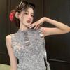 2025 Spring/Summer Hong Kong Style Spicy Girl 3D Floral Hollow Cropped Slim Vest Trendy Knitwear