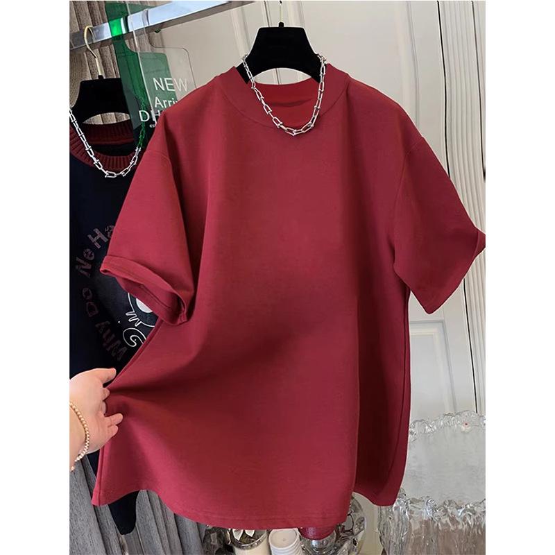 2026 Spring/Autumn Women's Loose Fit Thickened Pure Cotton Round Neck Short Sleeve Mid-Length T-Shirt