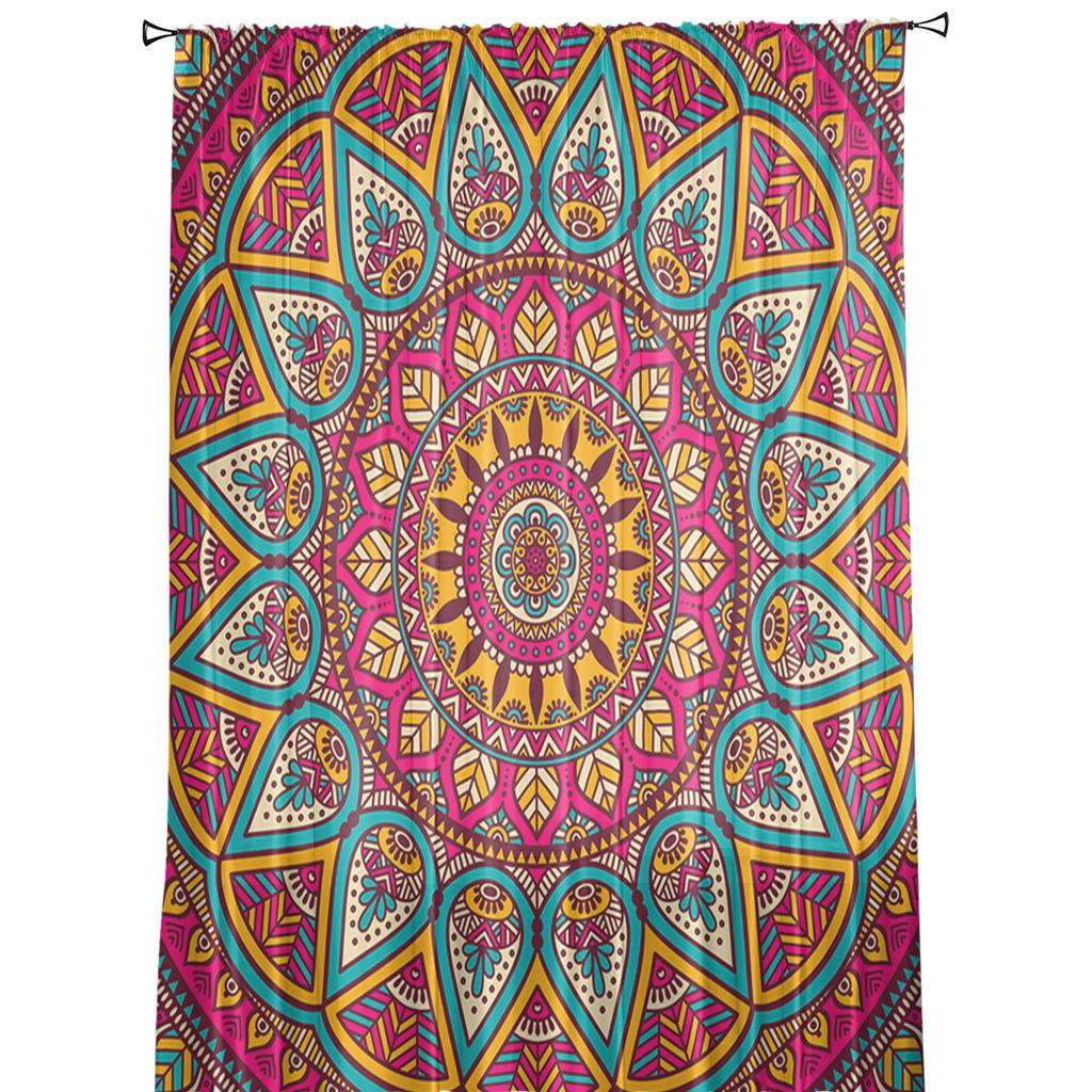 Mandala Bohemia Red Tulle Sheer Window Curtains for Living Room Kitchen Children Bedroom Voile Hanging Curtain