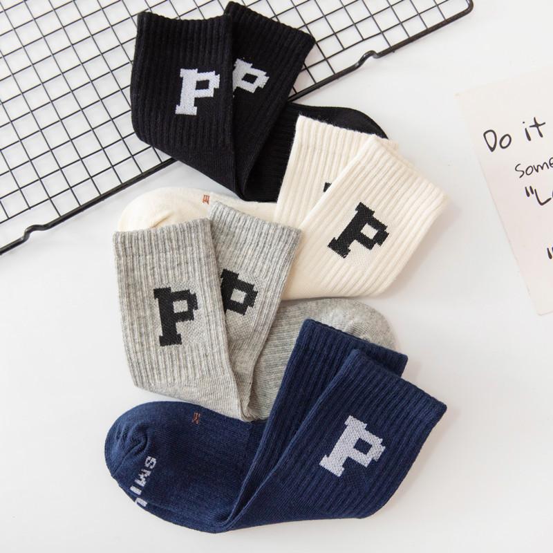 Korean Fashion Letter Socks Children Knit Cotton Middle Tube Socks Boys Girls School Casual Sports Socks 1-8years Old