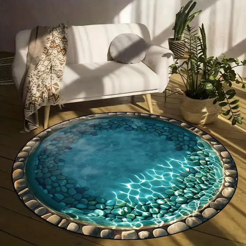 Optical Illusion Pool-Themed Round Rug – Machine-Washable Non-Slip Floor Mat for Entryway Bedroom & Living Room