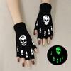 1 Pair Halloween Skull Luminous Knitted Finger Gloves Skull Ghost Claw Half Finger Adult Gloves Sports Riding Gloves