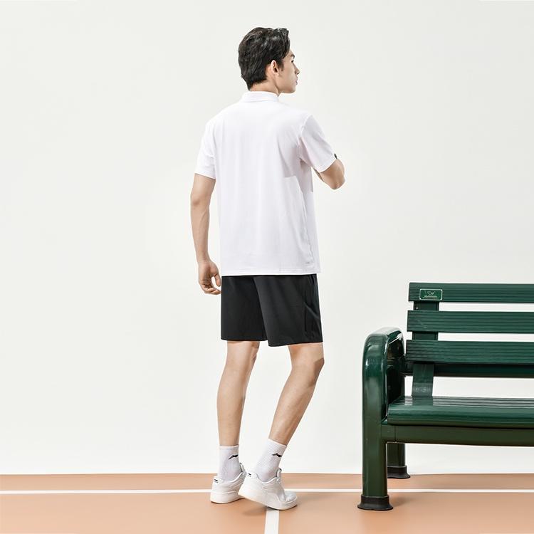 Camiseta Polo de Manga Corta Transpirable de Secado Rápido con Logo Li Ning Unisex Camisetas Polo Blancas APLR125-1