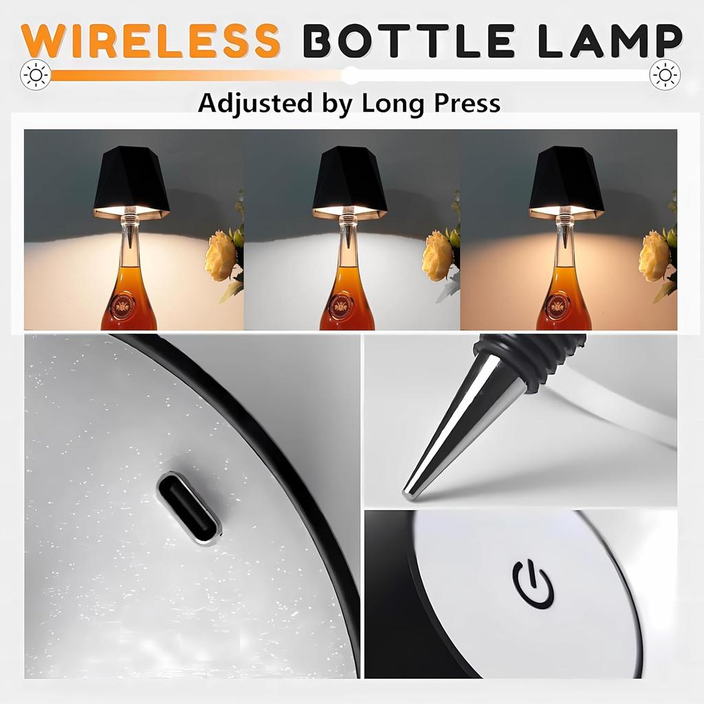 Wireless Bottle Table Lamp Touch Control of 3 Colors and Stepless Dimming Night Lamp For Bar Wine Bottles Decor Desk Lights