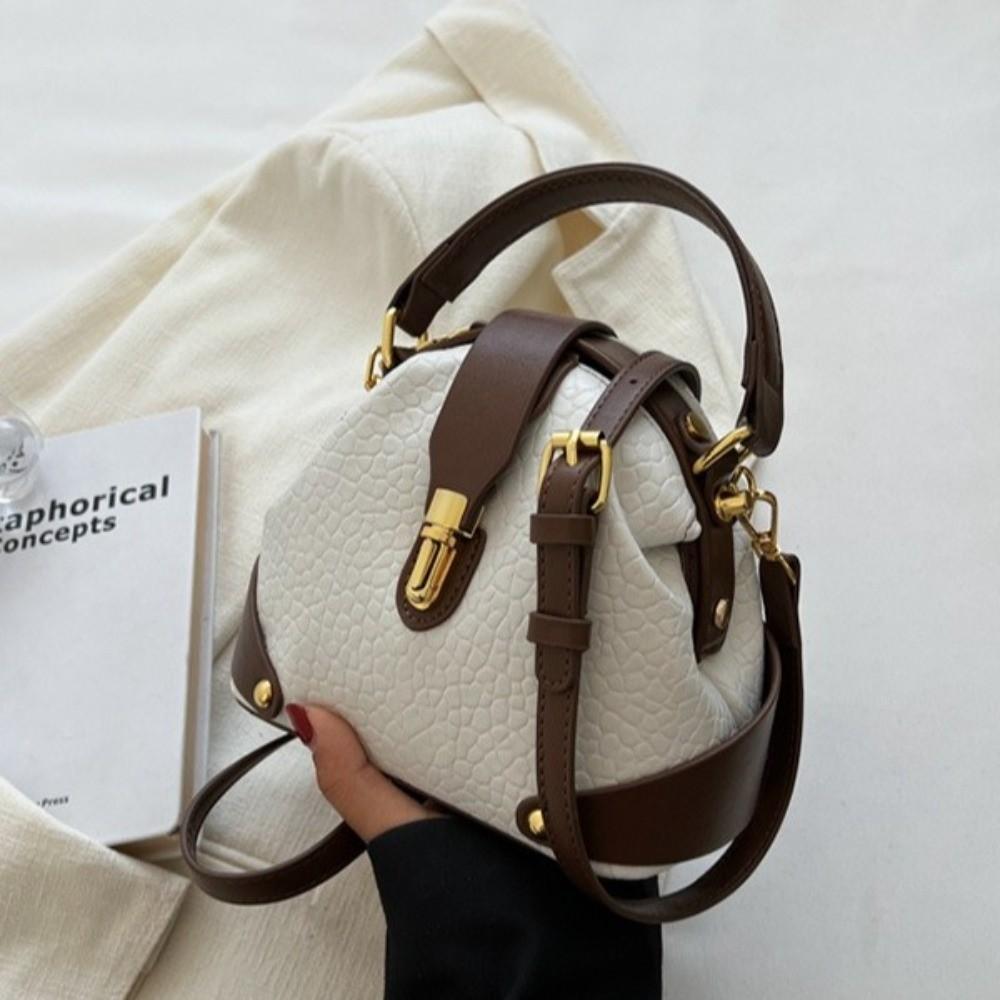 Metal Buckle Vintage Shoulder Bag Shell Shape Crossbody Bag Leather Messenger Bag Casual Wear