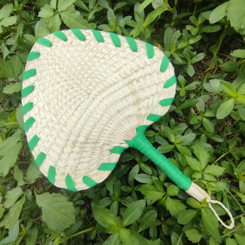 Summer Zongzi Leaf Decor Cattail Fan: Girlish Artistic Hand-Woven Round Craft Fan зелёный