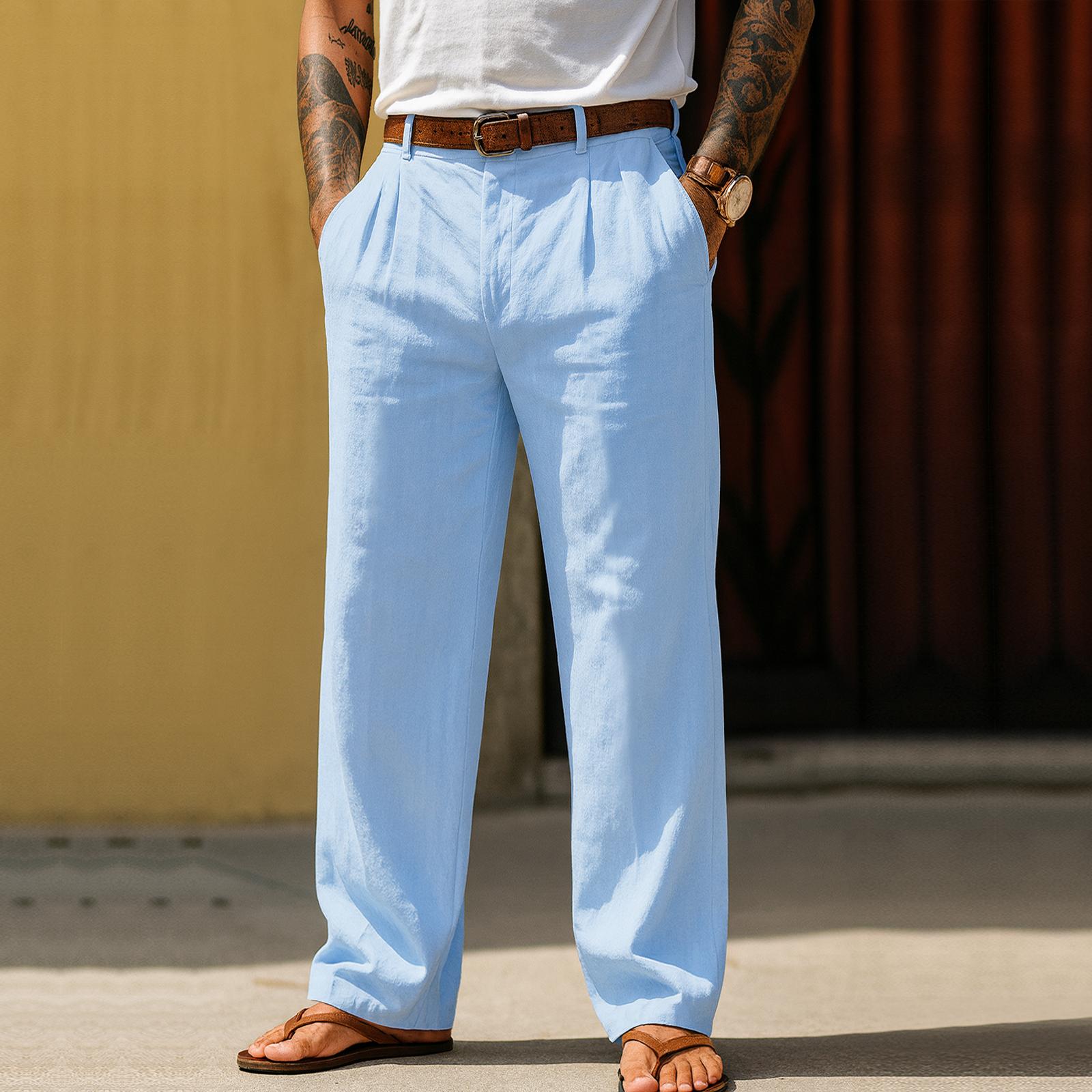 

Чоловічі повсякденні штани з бавовни та льону, кольорові, довгі M синій