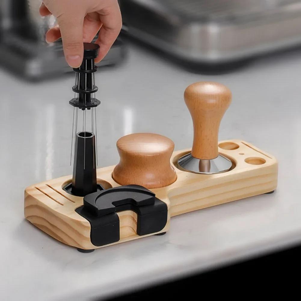 Wood Universal Coffeeware Portafilter Holder Tamper Stand Espresso Distributor Mat Rack Coffee Maker Accessories Gift