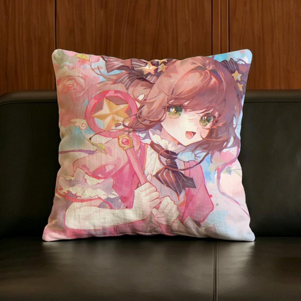Anime Cardcaptor Sakura Cushion Cover Natural Linen Pillowcase Set AllinOne Decor for Sofa Bedroom Chair