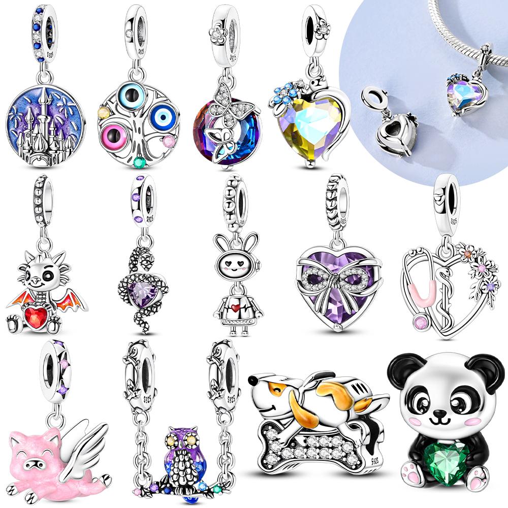 Copper Original Tree-Top Owl Pendant Animal Love Heart Dream Castle Bead Fit Bracelet Women Accessory Fine Gift Jewelry