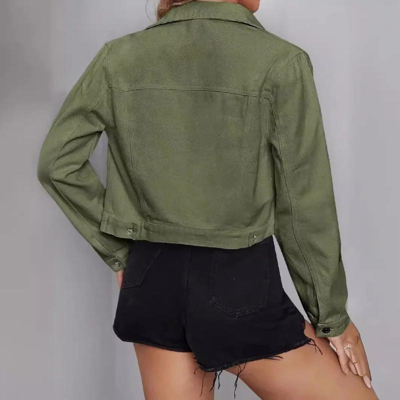 Damen Jeansjacken Neue Oberbekleidung Vintage Revers Amerikanischer Retro Herbst Einreihig Knopf Schlichter Mantel Kurzgeschnittene Jeans Strickjacke