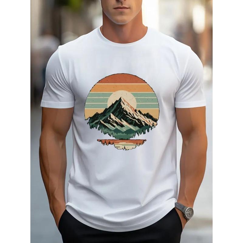 European Size Vintage Hill Graphic Print T-Shirt For Men Casual Short Sleeve Tee Heavy Cotton - Comfortable Crew Neck, Soft Adorable Tees Tops
