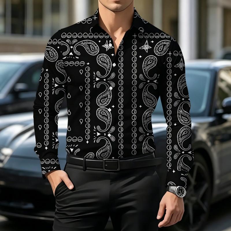 Retro Style Gradient Leopard Print Men's Shirt with Contrasting Print, Slim Fit Long Sleeved, Personalized Street Fashion Shirt
