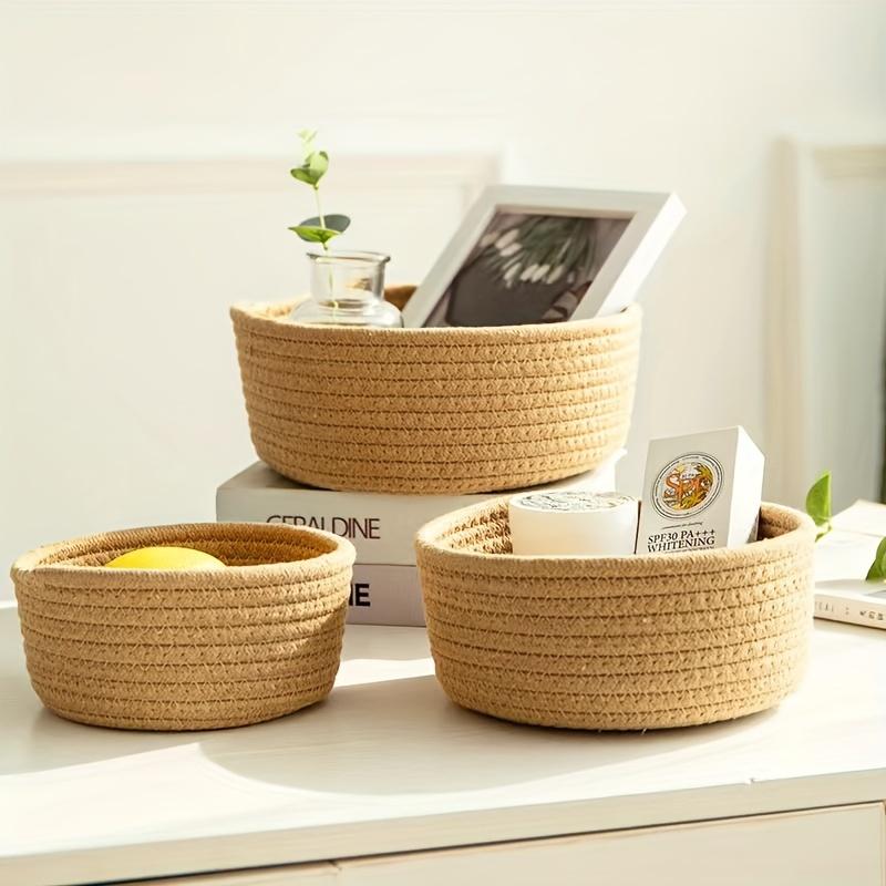 1Pc Adorable Cat Ear Decorative Storage Basket - Durable Cotton Woven Desk Organizer For Stationery, Sundries
