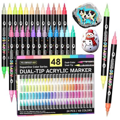 1 Set of 48-Color Dual-Tip Marker Pens with Soft Tip Markers, Suitable for Stone Painting, Wood, Glass, DIY Crafts, and Art Supplies, Multi-Color