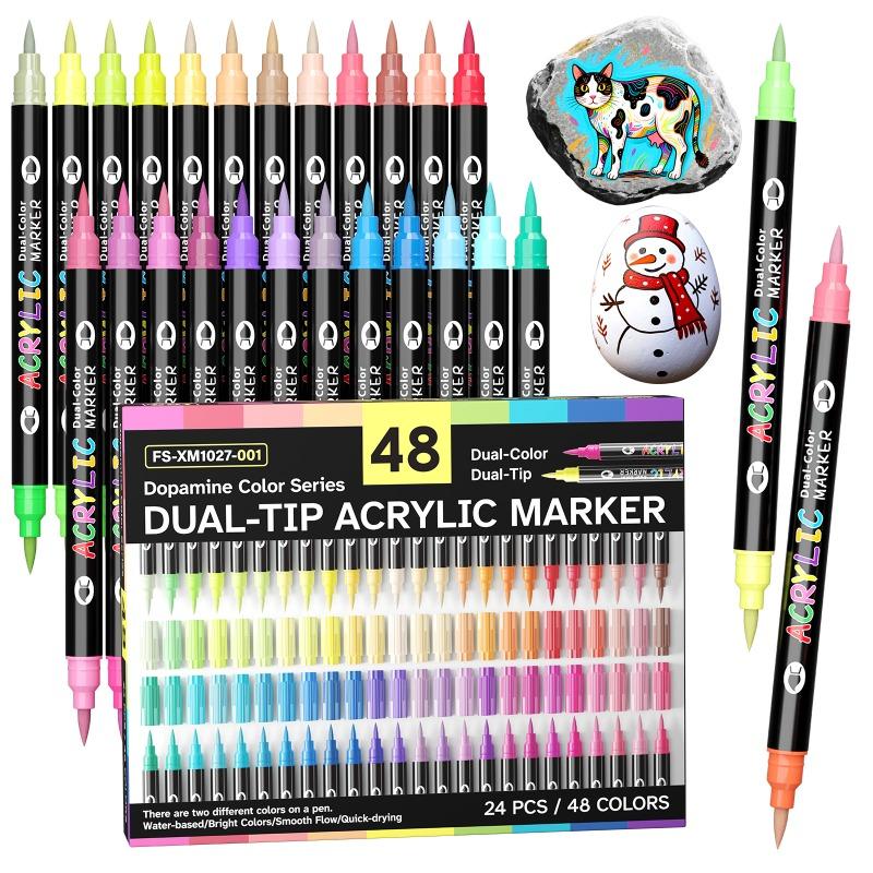 

1 Set of 48-Color Dual-Tip Marker Pens with Soft Tip Markers, Suitable for Stone Painting, Wood, Glass, DIY Crafts, and Art Supplies, Multi-Color