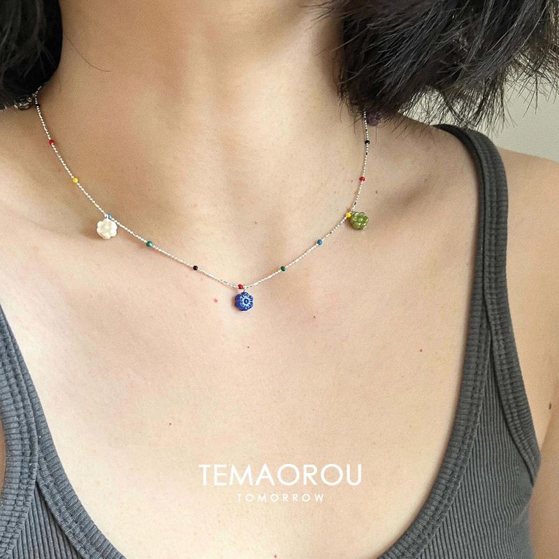 

Spring and Summer New Twin Colorful Little Flower Pendant Choker Women s Cute Red Apple Pendant Necklace Accessories Flower pendant