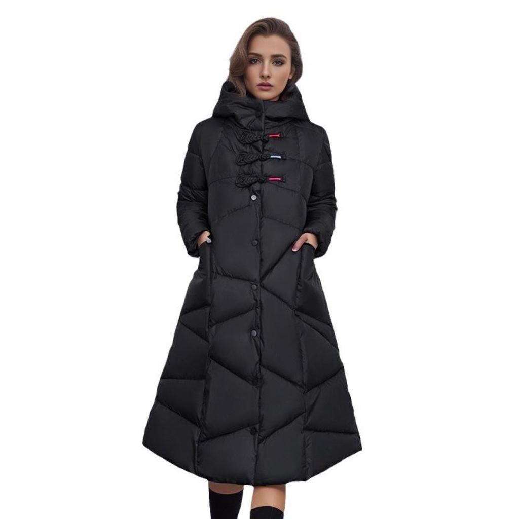 Jachetă de iarnă din bumbac pentru femei Jachetă lungă și groasă cu glugă, culoare solidă, subțire, caldă, din bumbac, haină elegantă de modă