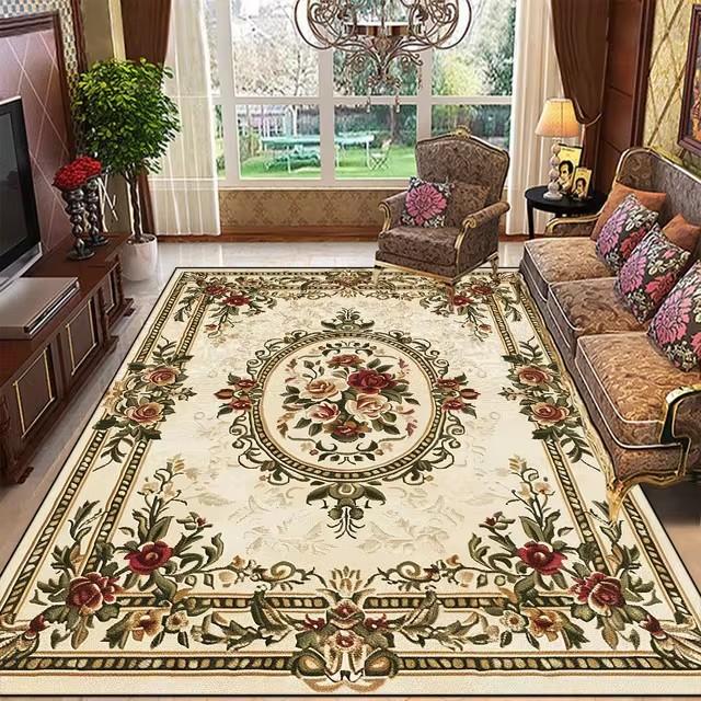 Blomstrete Tepper i Stor Størrelse Stue Europeisk Dekor Sklisikre Sofaområde Tepper til Soverom Garderobe Gulvmatte Vaskbar