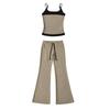 Koreanisches Farbblock-Streifen-Camisole & Hose mit Kordelzug und Schlag