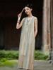 Johnature Women Vintage Sleeveless Dresses O-Neck Solid Color Summer Loose A-Line Dress